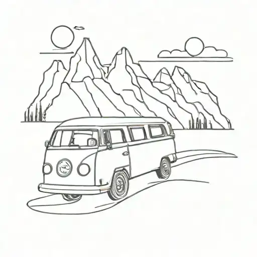 campervan mountain tattoo design idea