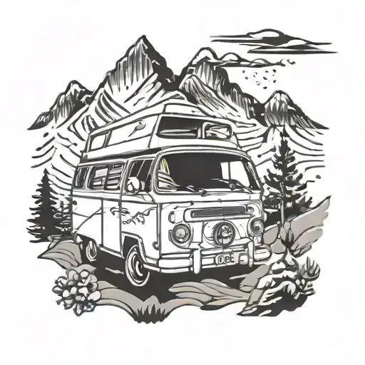 campervan mountain nature tattoo design idea