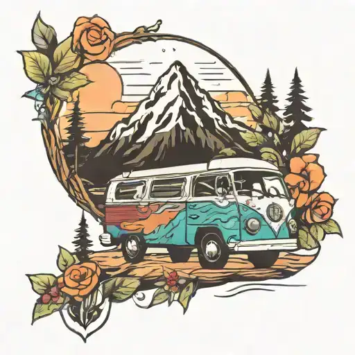 campervan mountain nature tattoo design idea