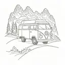 campervan mountain tattoo design idea