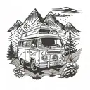 campervan mountain nature tattoo design idea