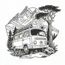campervan mountain nature tattoo design idea