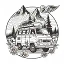 campervan mountain nature tattoo design idea