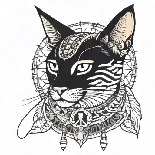 egyptian and cat tattoo design idea