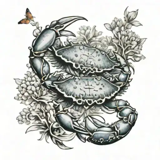 crab seducing pisces with coral background tattoo design idea