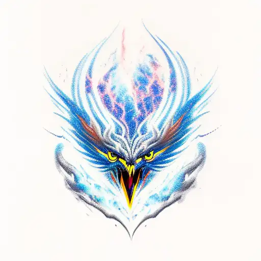  Phoenix black and blue with lightening eyes tattoo design idea