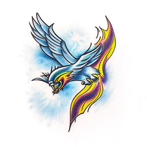  Phoenix black and blue with lightening eyes tattoo design idea