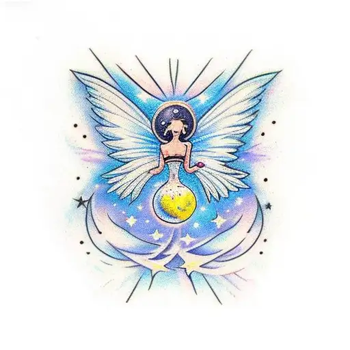 back tattoo fairy wings stars and mooon tattoo design idea