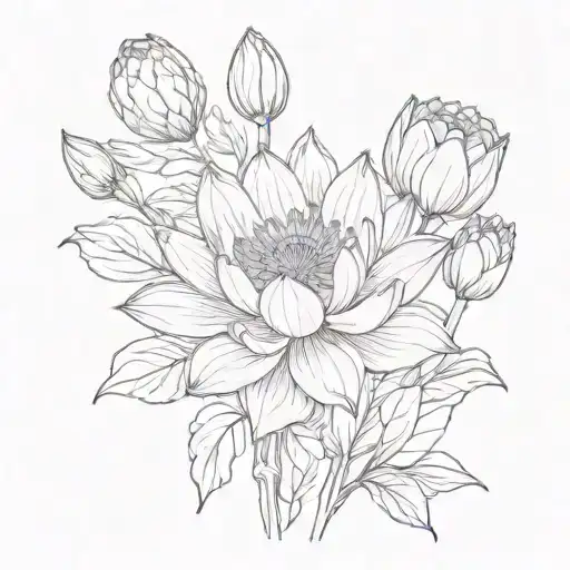 chinese lotus and dutch tulip flower bouquet tattoo design idea