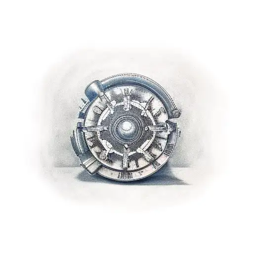 Create a realistic tattoo of a culinary dish inside a car engine tattoo design idea