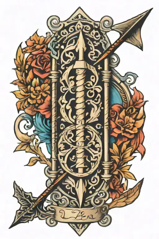 spine tattoo with an arrow, Taurus zodiac symbol and vertebrae  tattoo design idea