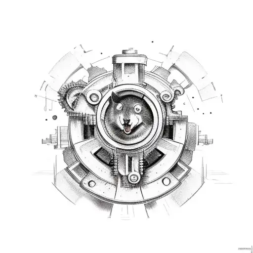 A mechanic working on an engine with animals as tools tattoo design idea