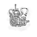 A mechanic working on an engine with animals as tools tattoo design idea