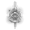 A mechanic working on an engine with animals as tools tattoo design idea