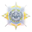 An intricate compass design with elements of exploration and adventure featuring a lion and eagle tattoo design idea