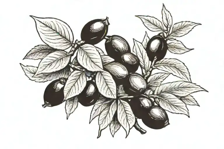 single black olive branch with only 3 small olives and light shading  tattoo design idea