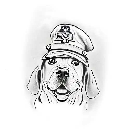 A heartwarming scene of a loyal dog protecting a military family tattoo design idea