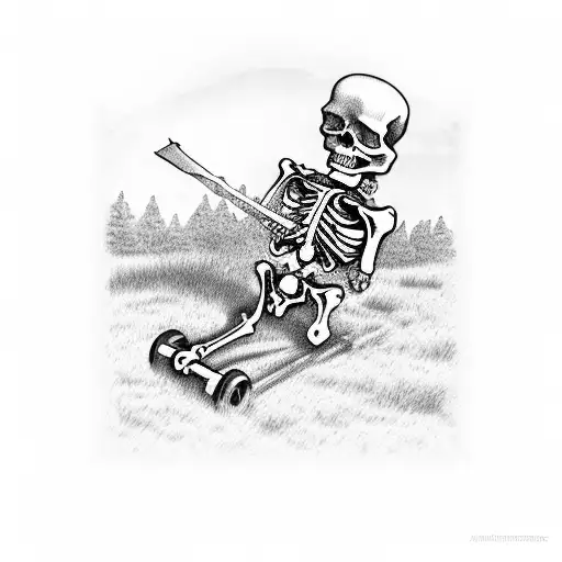 skeleton mowing lawn tattoo design idea