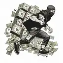 guy with mask running from corner storea after robbery holding money bags tattoo design idea
