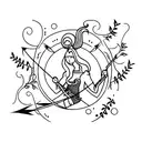 female archer with bow and arrow. ivy plant vine around the bow and arrow tattoo design idea