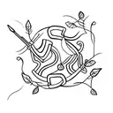 female archer with bow and arrow. ivy plant vine around the bow and arrow tattoo design idea