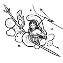 female archer with bow and arrow. ivy plant vine around the bow and arrow tattoo design idea