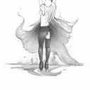 skaate, flames background, reverse cross, vertical, cute girl, full body tattoo design idea