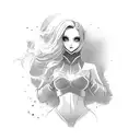 skaate, flames background, reverse cross, vertical, cute girl, full body tattoo design idea
