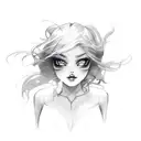 skaate, flames background, reverse cross, vertical, cute girl, full body tattoo design idea