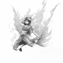 skate, flames background, reverse cross, vertical, cute girl, full body tattoo design idea