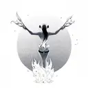 skate, flames background, reverse cross, vertical, cute girl, full body tattoo design idea