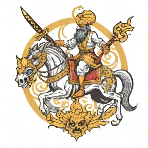 sikh worrier on horse with sword killing demon tattoo design idea