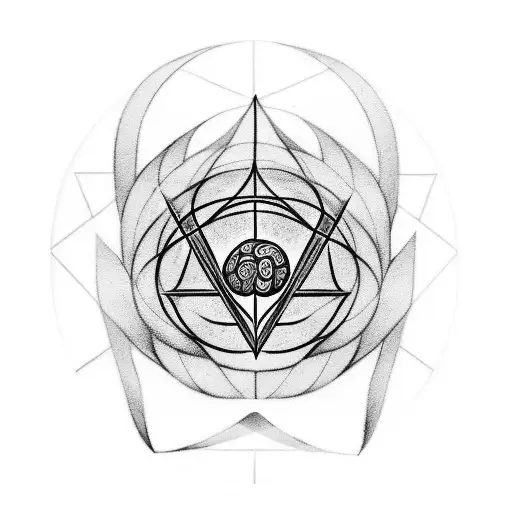 Combine the Deathly Hallows symbol with a brain to symbolize the intersection of psychology and Harry Potter. tattoo design idea