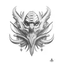 Rosto de um dragão com um simbolo Ankh em cima com espinhos em volta tattoo design idea