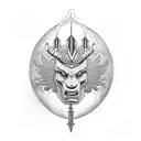 Rosto de um dragão com um simbolo Ankh em cima com espinhos em volta tattoo design idea