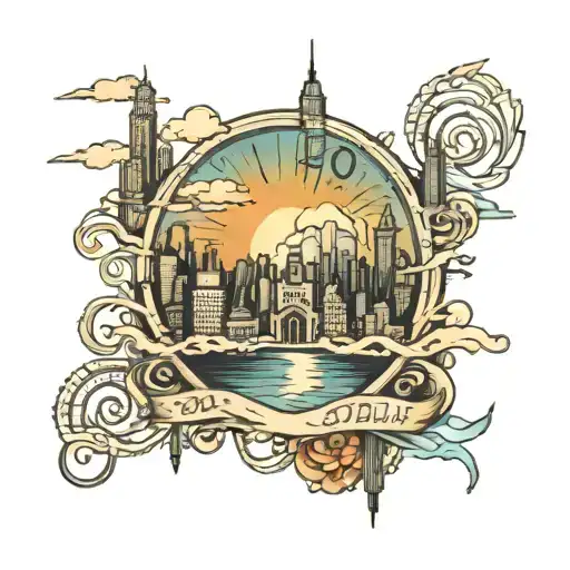 city skyline inside an area code flowing tattoo design idea