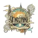 city skyline inside an area code flowing tattoo design idea