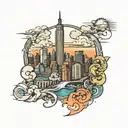 city skyline inside an area code flowing tattoo design idea