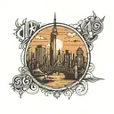 city skyline inside an area code flowing tattoo design idea