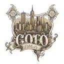 city skyline inside an area code flowing tattoo design idea