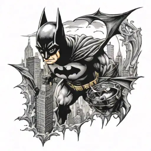 Batman with Gotham city tattoo design idea