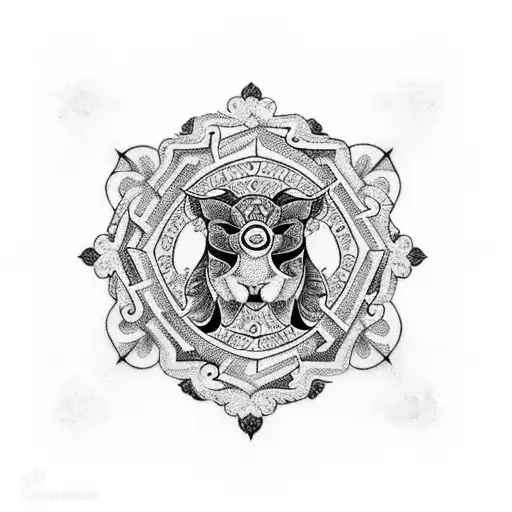 A tattoo of a cross adorned with intricate blackwork patterns and surrounded by animals tattoo design idea