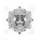 A tattoo of a cross adorned with intricate blackwork patterns and surrounded by animals tattoo design idea