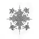 A tattoo of a cross adorned with intricate blackwork patterns and surrounded by animals tattoo design idea