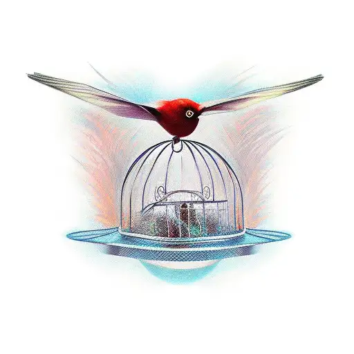 bird escaping from its cage tattoo design idea
