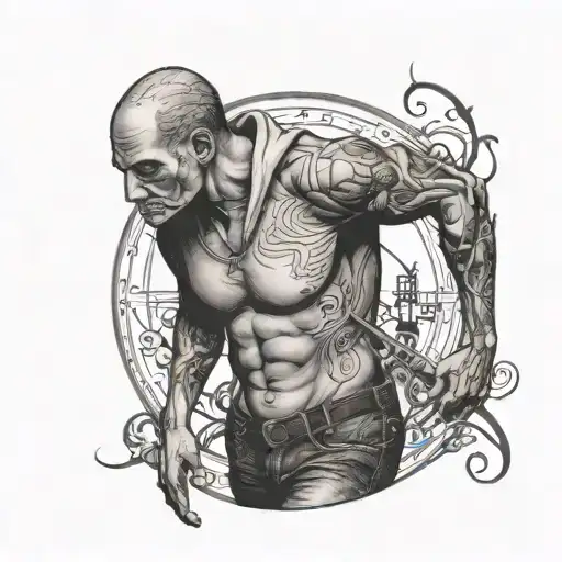 half dead man walking away tattoo design idea
