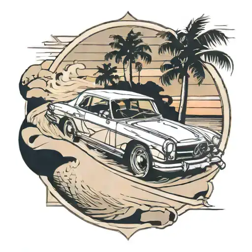 A geometric design of a Mercedes-Benz car speeding through the Outer Banks dunes tattoo design idea