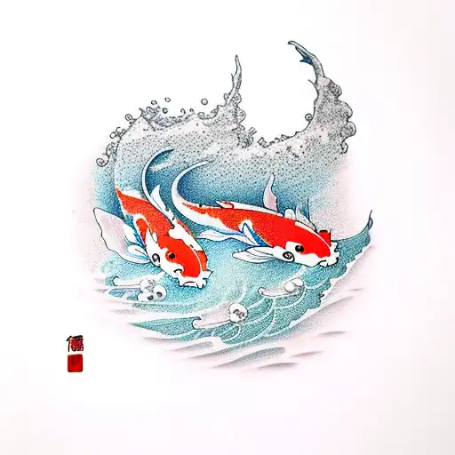 Koi Fish, volcano , ocean tattoo design idea