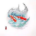 Koi Fish, volcano , ocean tattoo design idea