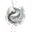 Koi Fish, volcano , ocean tattoo design idea